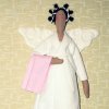 Кукла в пижаме, тапочках и халате в папильотках (бигуди) с полотенцем на руке